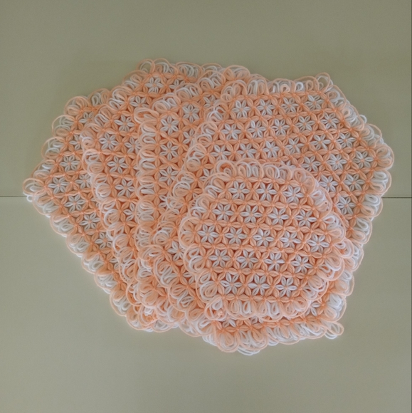 None Dining Vintage Crochet Flower Star Placemats And Lazy Susan